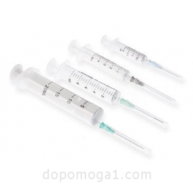 Single-use injection syringe, two-component with needle